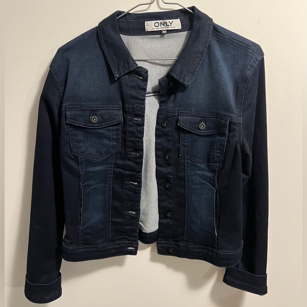 ONLY. Dark blue denim stretchy jean jacket. Size 38 or medium